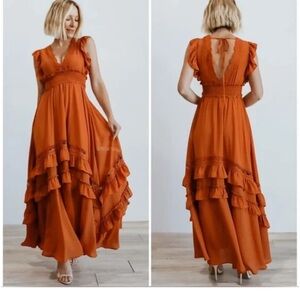 Baltic Born Terracotta Ruffled Maxi Dress NWT